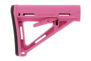 The Magpul Pink MOE Carbine AR15 Stock features a shielded adjustment lever